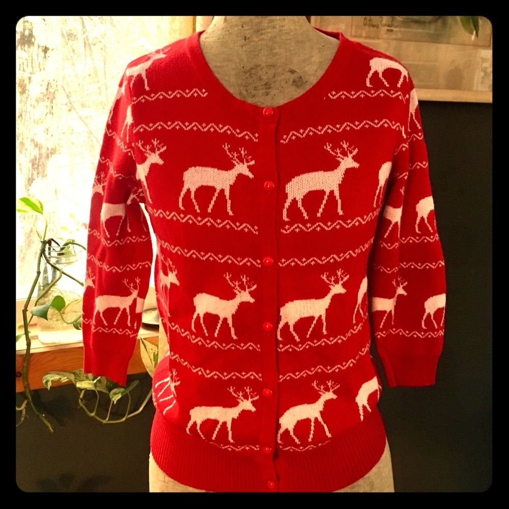 Forever 21 red Christmas cardigan